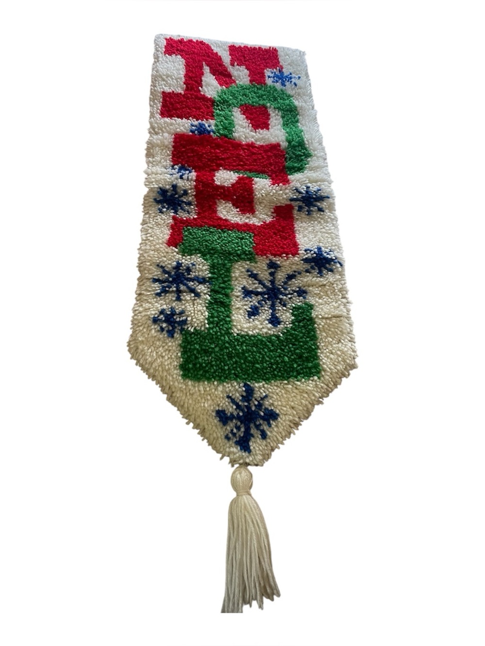 Vintage Homemade Latch Hook Wall/Door Hanging Noel 36 x 13”